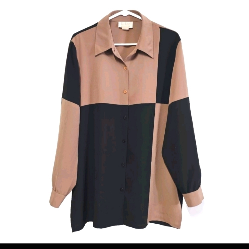 DA-RUE of California Women’s Brown Black Color Block Longsleeve Buttondown Sz 16